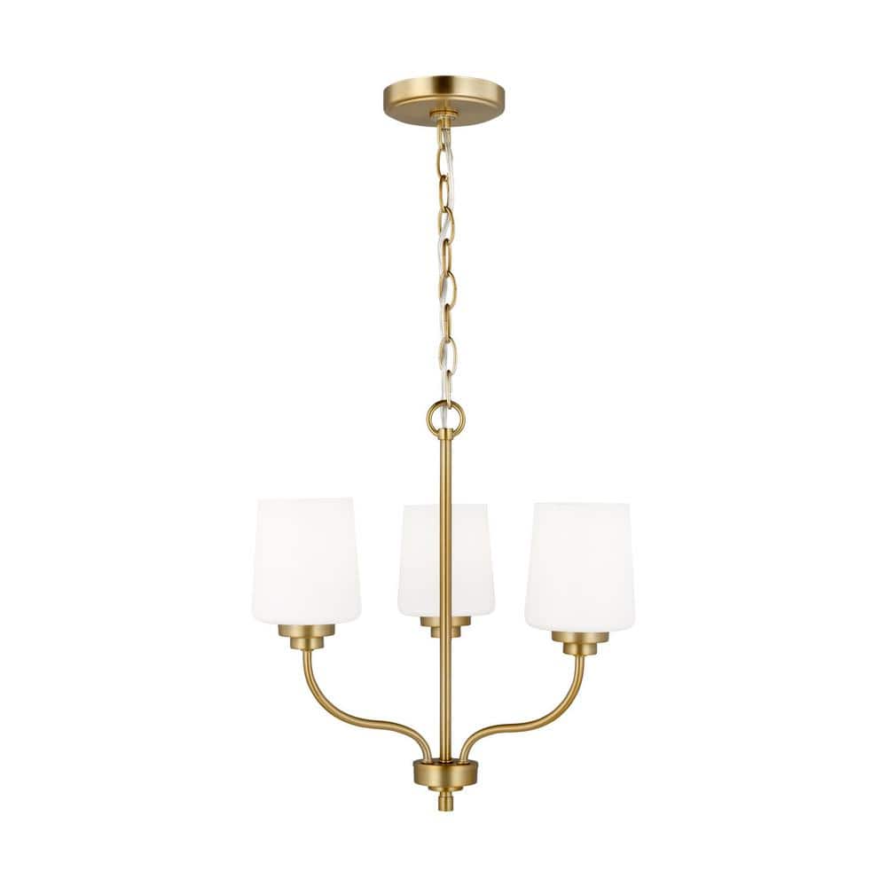 Windom Mini 3-Light Chandelier in Satin Brass with Etched Glass