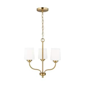 Windom 3-Light Satin Brass Hanging Chandelier with Alabaster Glass Shades