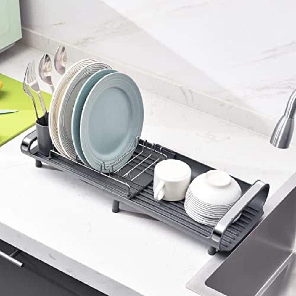 19.3 in. Removable Cutlery Holder Stainless Steel Dish Drying Rack for Kitchen Countertop in Silver Compact Size price history on PriceWatchPro