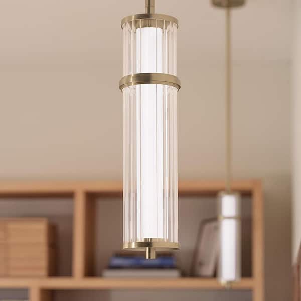 Riven 15.5 in. LED 1 Light Pendant with Clear Fluted Glass in Champagne Bronze