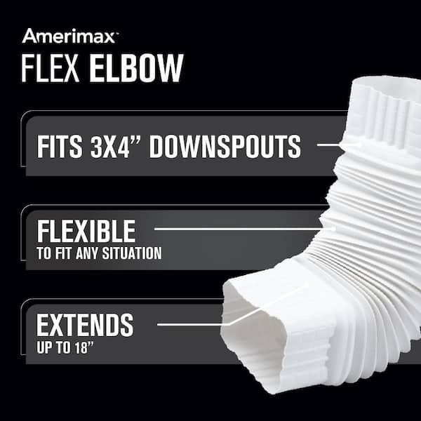 Flex-Elbow 3 in. x 4 in. White Vinyl Downspout Elbow