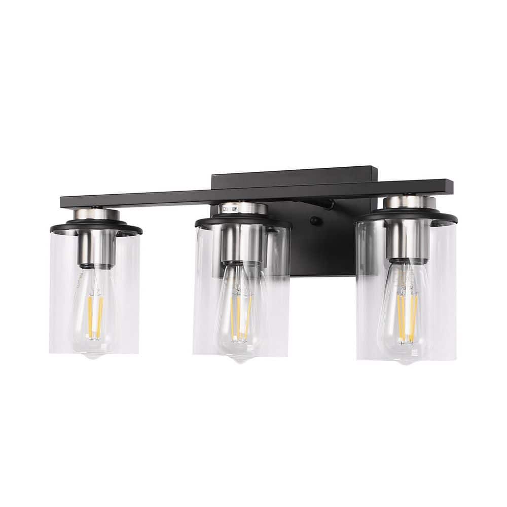 19 in. 3-Light Black Vanity Light with Clear Cylinder Glass Shades Dimmable Wall Fixture for Bathrooms Dressing Room price history on PriceWatchPro