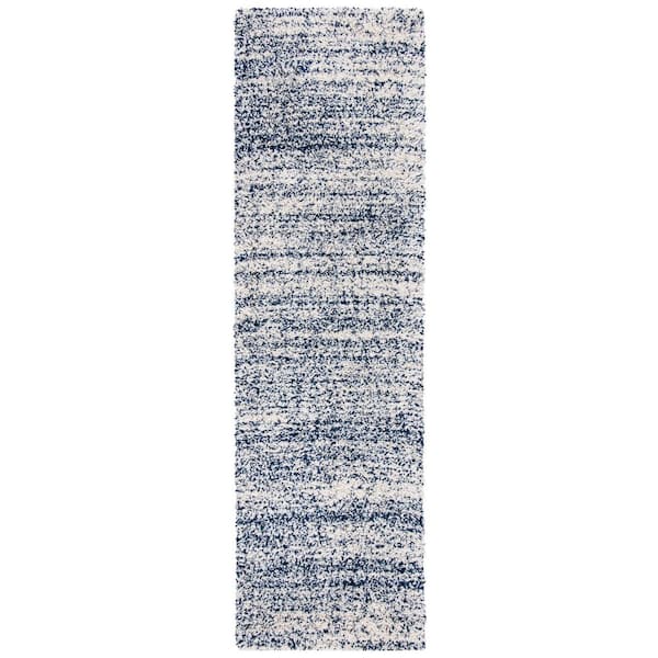 Hudson Shag 2 ft. x 16 ft. Ivory/Navy Solid Marle Runner Rug