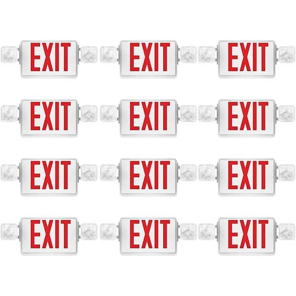 LED Exit Signs With Emergency Lights, Two Adjustable Square LED Lights Fire Resistant Double Sided (12-Pack)