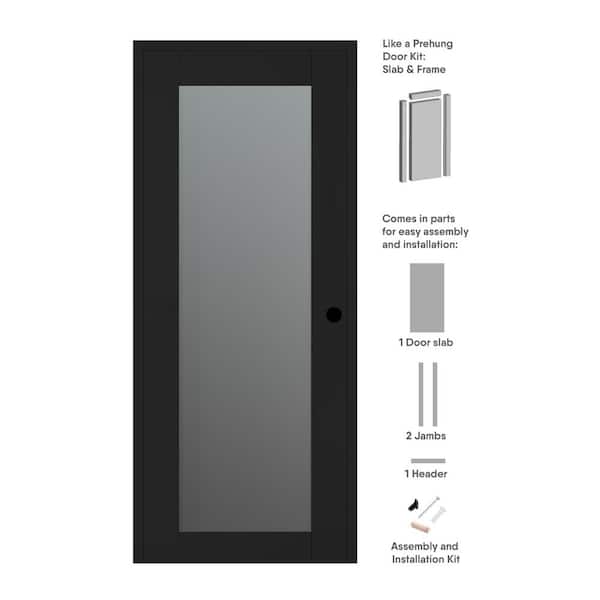 Vona 207 DIY-FRIENDLY 30 in. x 80 in. Left-Hand Frosted Glass Black Matte Wood Composite Single Prehung Interior Door