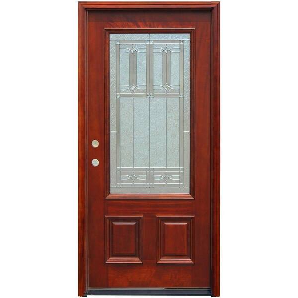 Pacific Entries 36 in. x 80 in. Traditional 3/4 Lite Stained Mahogany Wood Prehung Front Door with 6 in. Wall Series