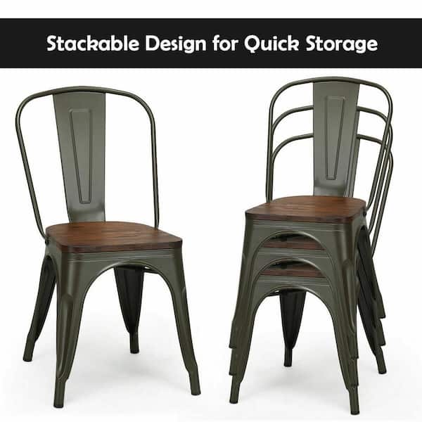 Costway Gun Metal Dining Side Chair Wood Seat Stackable