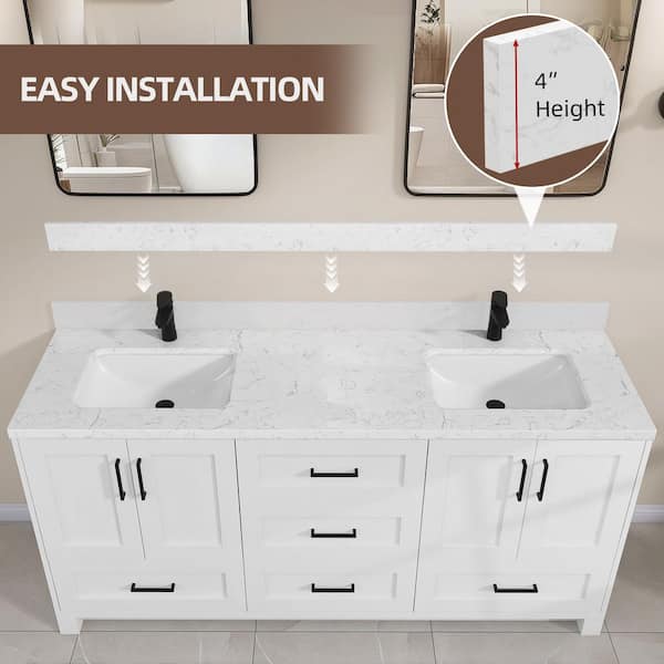 Zeafive 72 in. W x 22 in. D Engineered Stone Vanity Top in Carrara