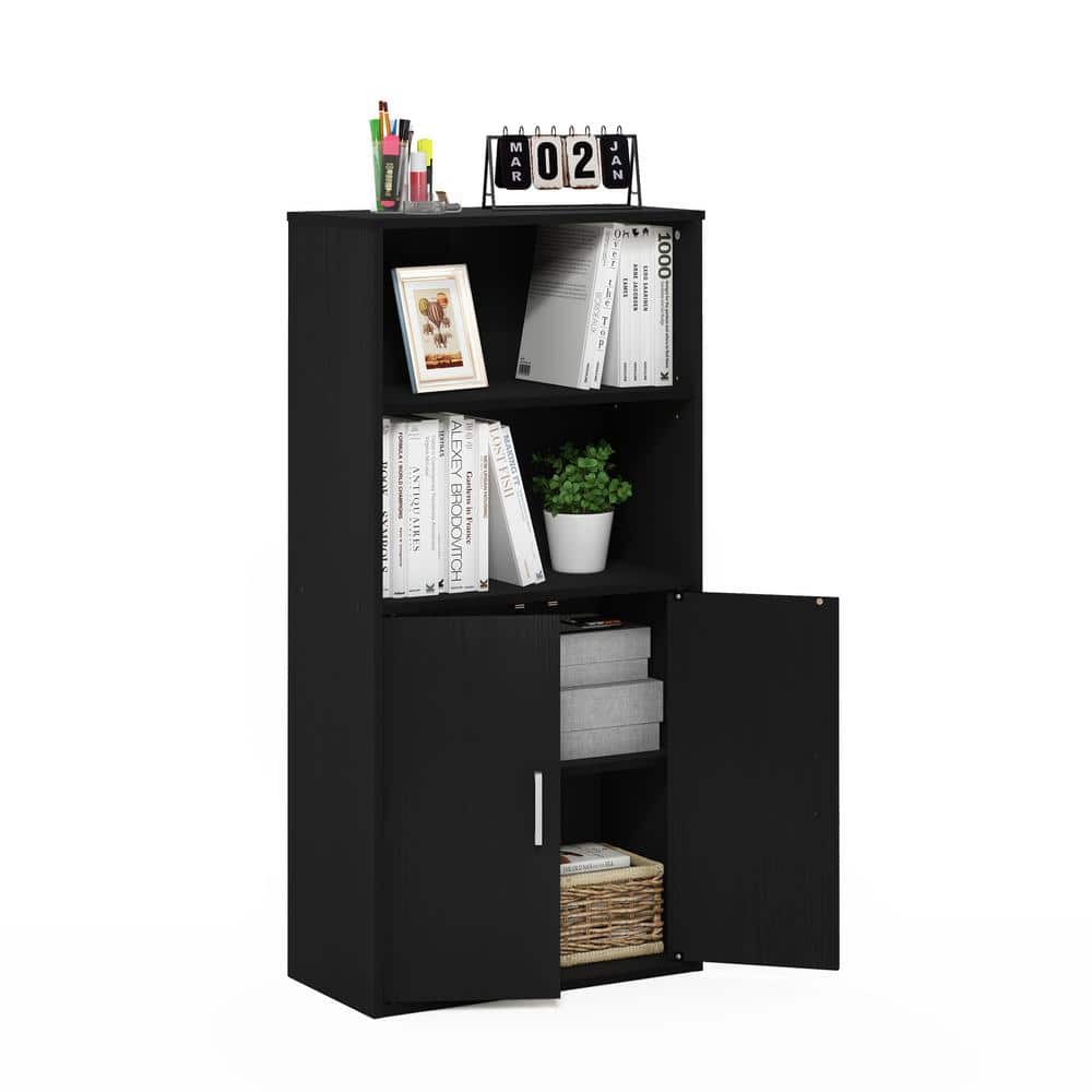Adjustable Black Oak Storage Cabinet with Doors