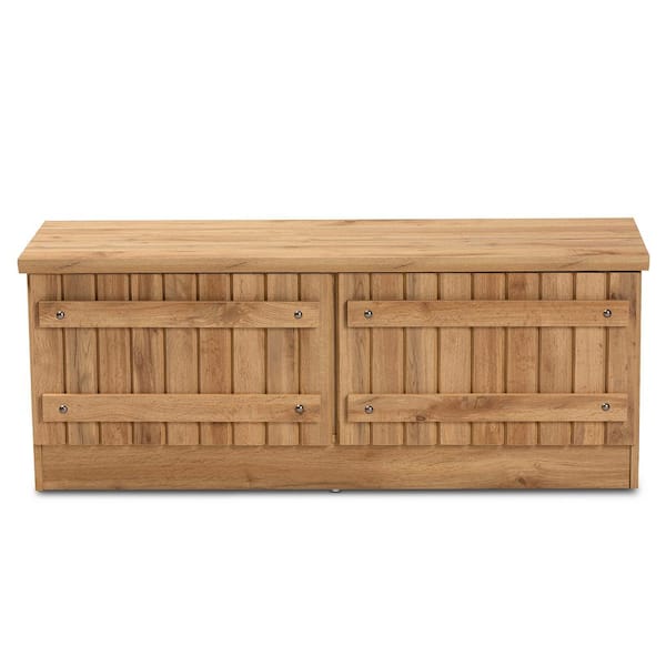 Baxton Studio Oswald Oak Brown Storage Bench 18.5 in. H x 47.2 in. W x 15.7 in. D