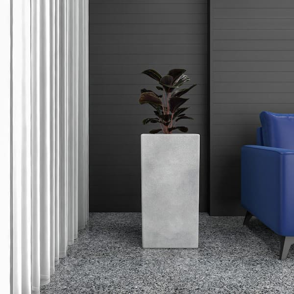 Terra 27 in. High Fiberstone Garden Pots, Modern Tall Square Planters with Drainage Hole for Outdoor/Indoor in Grey