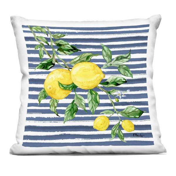 Juicy Lemon Vine Blue Striped Zipper Polyester 18 in. x 18 in. Throw Pillow
