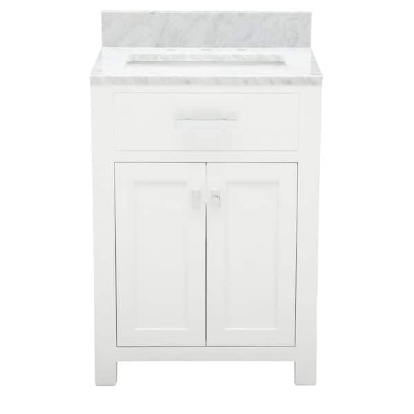 Water Creation Madison 24 in. Vanity in Modern White with Marble Vanity Top  in Carrara White and Matching Mirror MADISON 24WB - The Home Depot