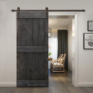 38 in. x 84 in. Distressed Mid-Bar Series Charcoal Black Solid with Hardware Kit Pine Wood Interior Sliding Barn Door