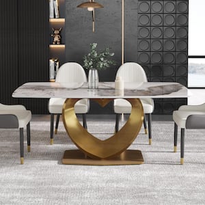 J&E Home 70.86 in. Black Rectangle Sintered Stone Tabletop Dining Table with Carbon Steel (Seats ...