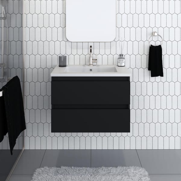 VOLPA USA AMERICAN CRAFTED VANITIES Salt 30 in. W x 20 in. D Bath Vanity in Black with Acrylic Vanity Top in White with White Basin