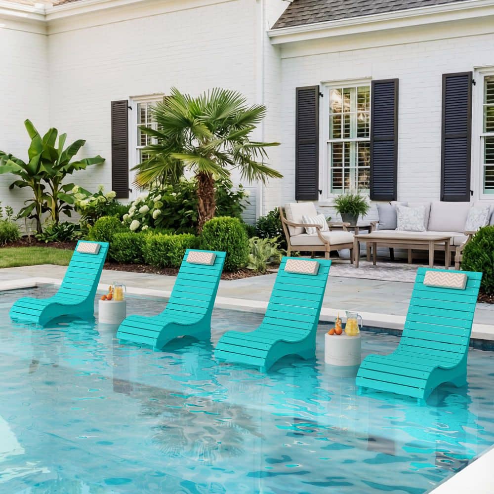 4-Piece Aruba Blue HDPS Plastic Aquawave Patio Outdoor Chaise Lounge with Cushion Headrest and Weighted Sandbag for Pool price history on PriceWatchPro
