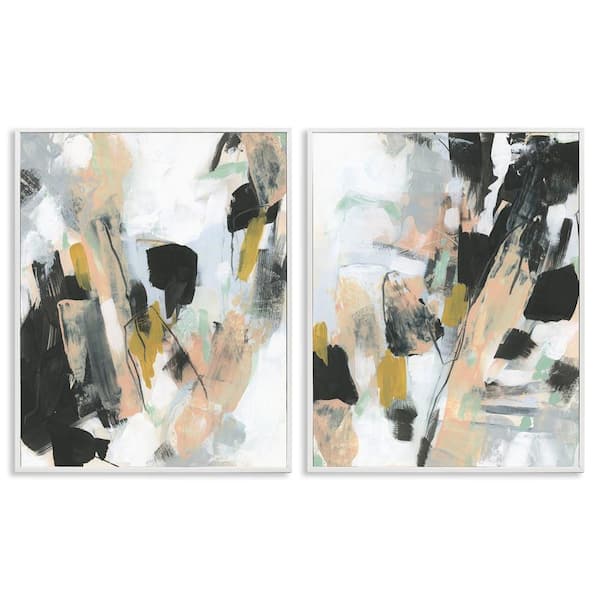 Stupell Industries Black Splatter Abstractions by June Erica Vess 2 Pieces White Framed Abstract Giclee Art Print 30 in. x 24 in.
