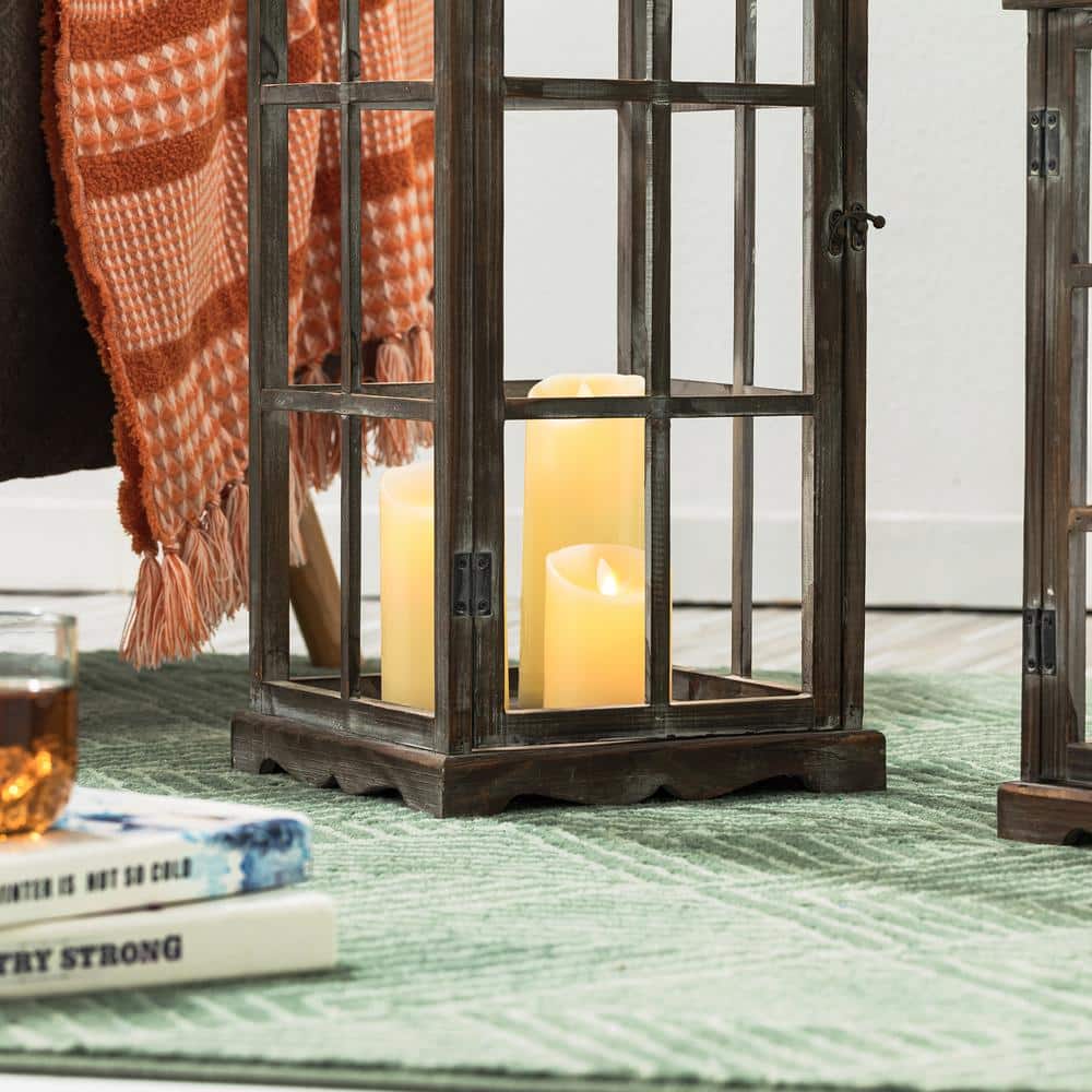 Rustic Farmhouse Wood Candle Lantern Set for Tabletop Decor