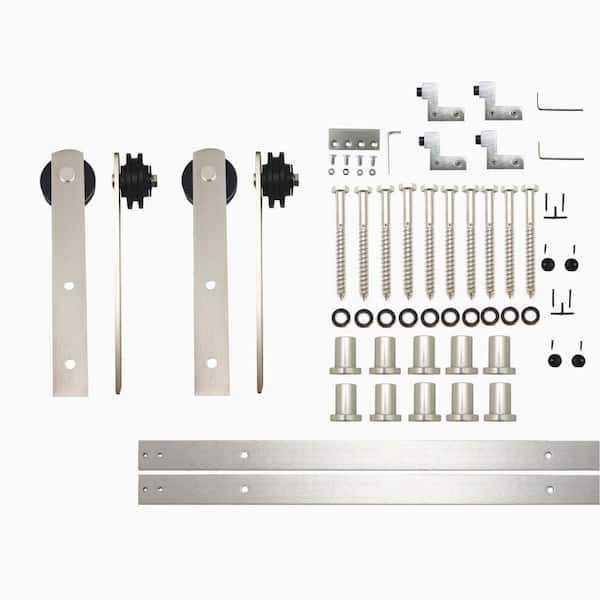 HOMACER 13 ft./156 in. Brushed Nickel Non-Bypass Sliding Barn Door Hardware Kit Straight Design Roller for Double Doors