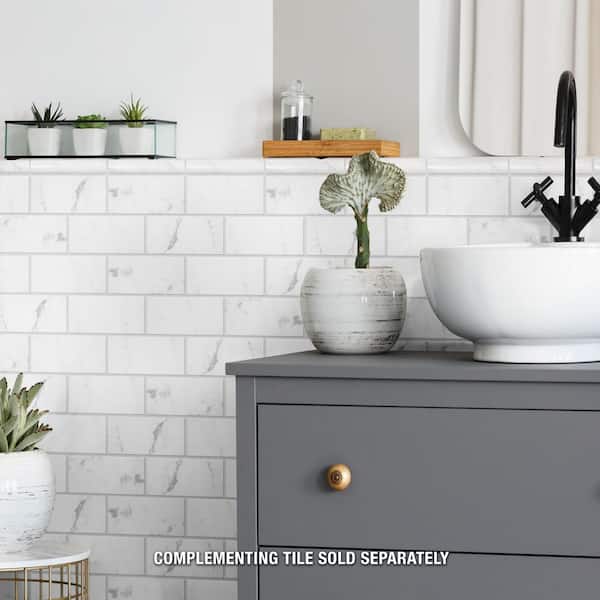 Classico Carrara Glossy Pencil Bullnose 1-1/4 in. x 6 in. Glossy Ceramic Wall Tile Trim