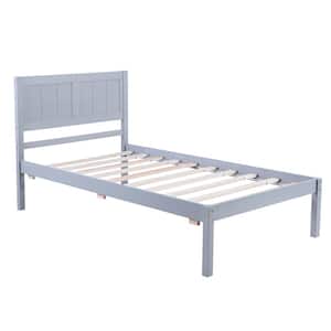 Gray Twin Size Wood Platform Bed with Headboard