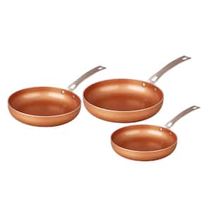 3 Piece Ceramic Coated -Copper- Frying Pan Cookware Set (Induction Compatible)