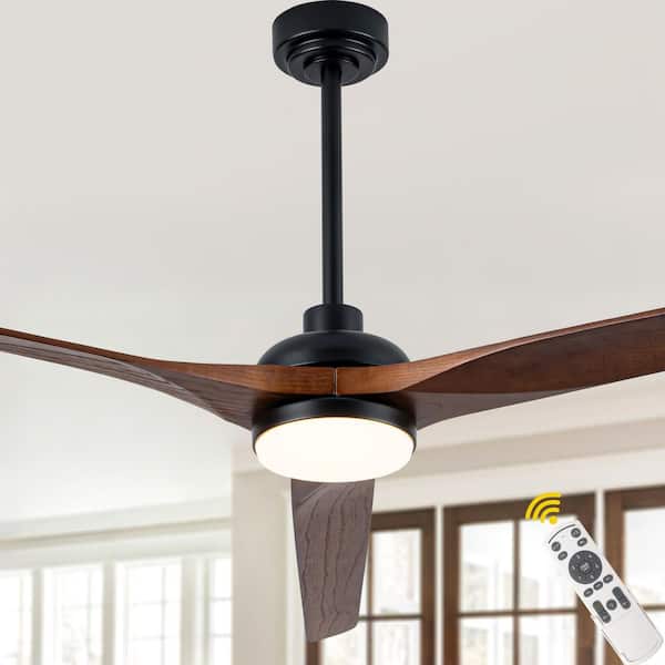 Koyah 72 in. Indoor Black Downrod Standard Farmhouse Ceiling Fan w/ Lights and Remote, Large Wood Ceiling Fan