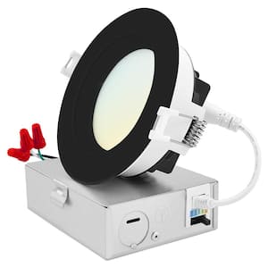 4 in. Integrated LED Recessed Light kit, 15W, 5CCT 2700K-5000K, 1300LM, Dimmable, Wet Rated, IC, ETL - Black