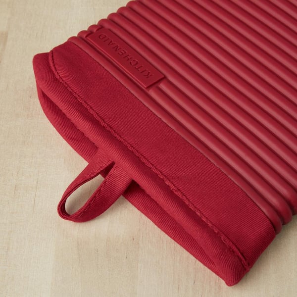 Ribbed Soft Silicone Red Oven Mitt 2 Pack