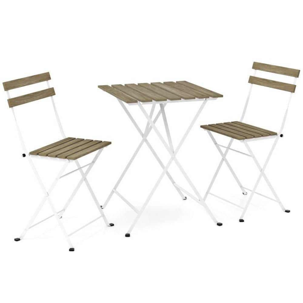 3-Piece Heavy-Duty Metal Frame Acacia Wood Outdoor Serving Bar Set with Anti-Slip Pads for Indoor Outdoor Patio price history on PriceWatchPro