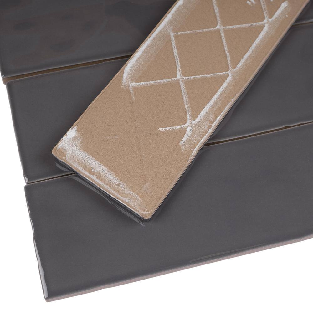 Graphite Gray Glossy Porcelain Wall and Floor Tile, 2.6" x 7.9"