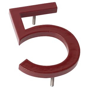 4 in. Brick Red Aluminum Floating or Flat Modern House Number 5