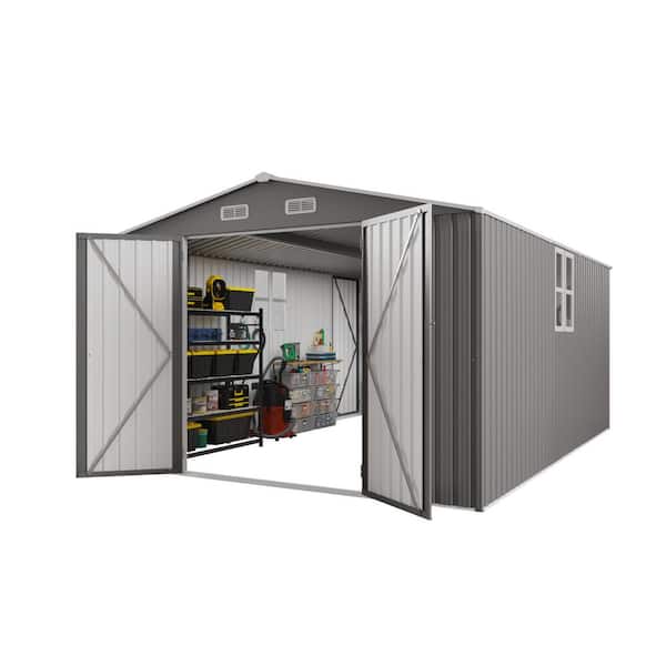 10 ft. W x 14 ft. D Metal Durable Storage Shed with 3 Lockable Doors and 2 Window for Backyard, Garden (140 sq. ft.)