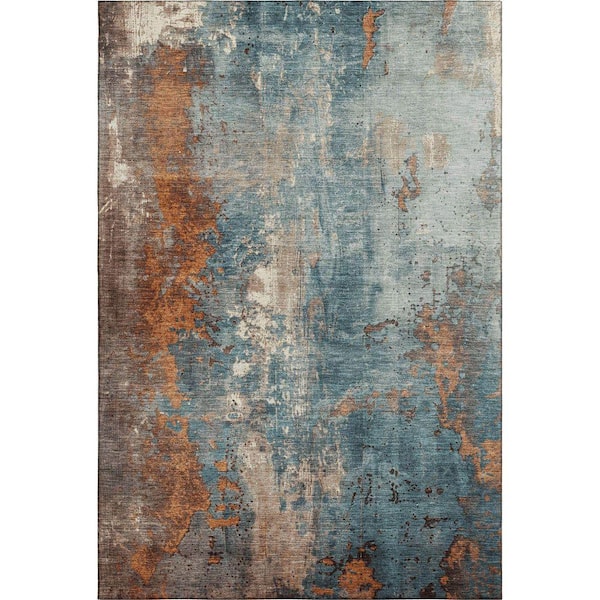 Mayfield Premium Machine Washable Abstract AMF1870 Teal 3 ft. x 4 ft. Area Rug