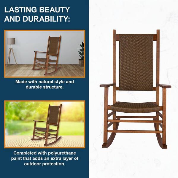 Shine Company Hampton Porch Rocker Oak Wood Outdoor Rocking Chair