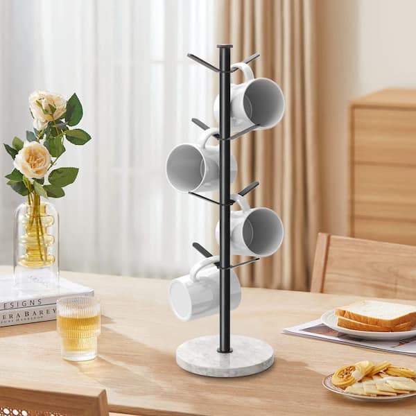8-Hook Black Mug Tree Coffee Mug Holder with Marble Base, Stable Removable Coffee Cup Holder Stand for Kitchen and Cafe