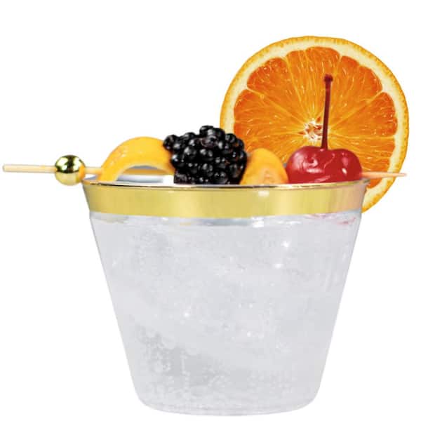 PERFECT SETTINGS 9 oz. Gold Rim Clear Disposable Plastic Cups, Party, Cold Drinks, (110-Pack)