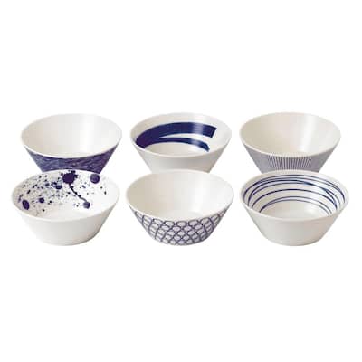Pacific Mixed Patterns 22 fl. oz Blue and White Porcelain Cereal Bowl (Set of 6)