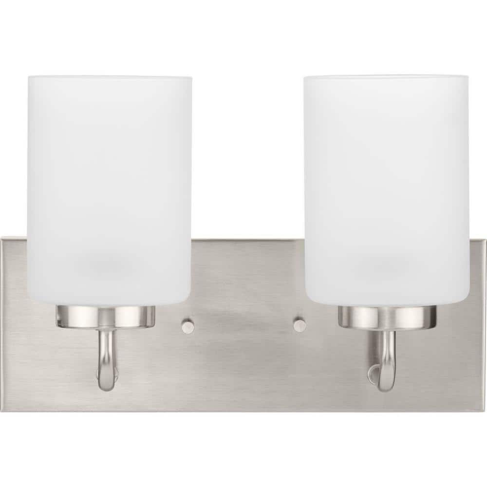Elegant Brushed Nickel 2-Light Bath Vanity with Etched Glass Shades
