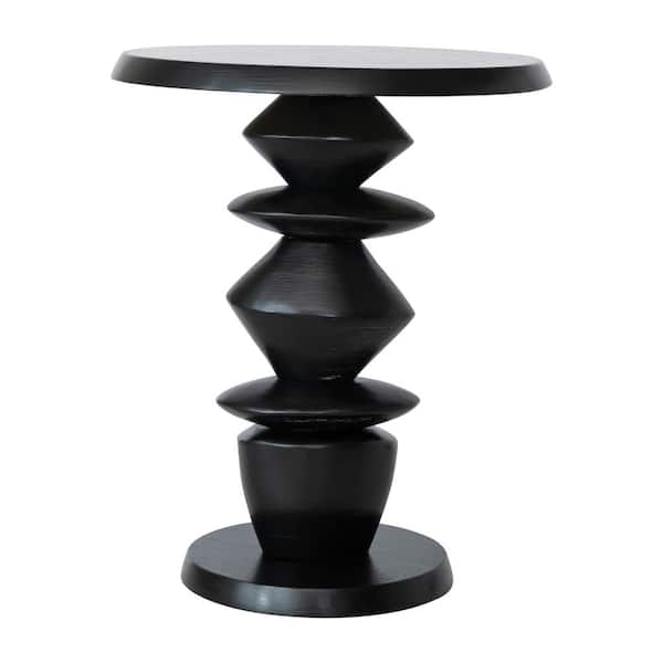 Storied Home 18.5 in. Black Round Mango Wood End Table