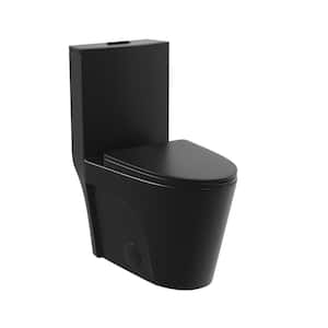 Ace 10 in. Rough In 1-Piece 1.1/1.6 GPF Dual Flush Elongated Toilet in Black, Seat Included