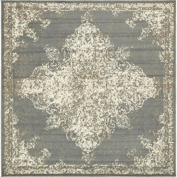 Unique Loom Tuareg Medallion Gray 8' 0 x 8' 0 Square Rug