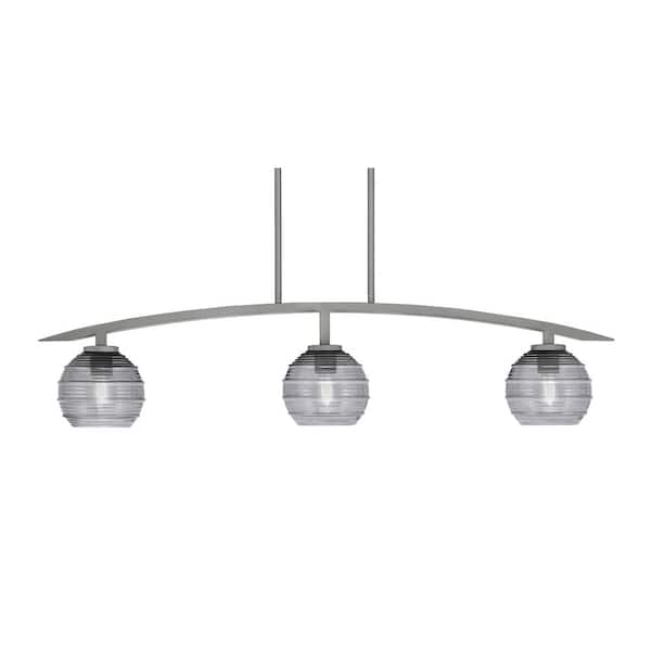 Unbranded Siena 41 in. 3-Light Graphite Chandelier with 6 in. Smoke Ribbed Glass Shades, no bulbs included