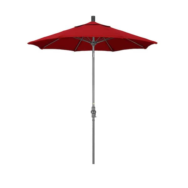 California Umbrella 7.5 ft. Grey Aluminum Market Collar Tilt Crank Lift Patio Umbrella in Jockey Red Sunbrella