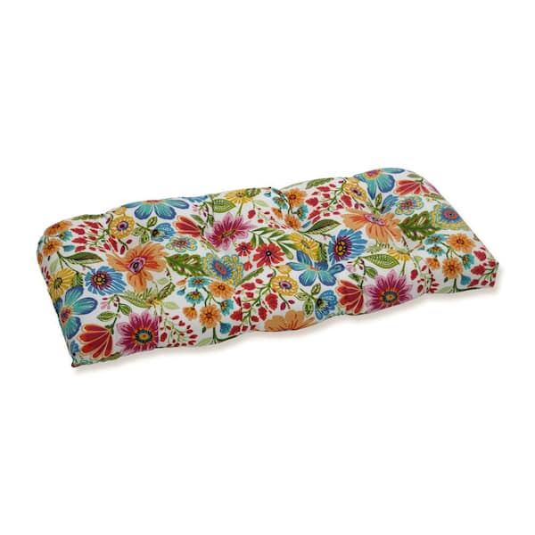 Pillow Perfect Floral Rectangular Outdoor Bench Cushion in Blue