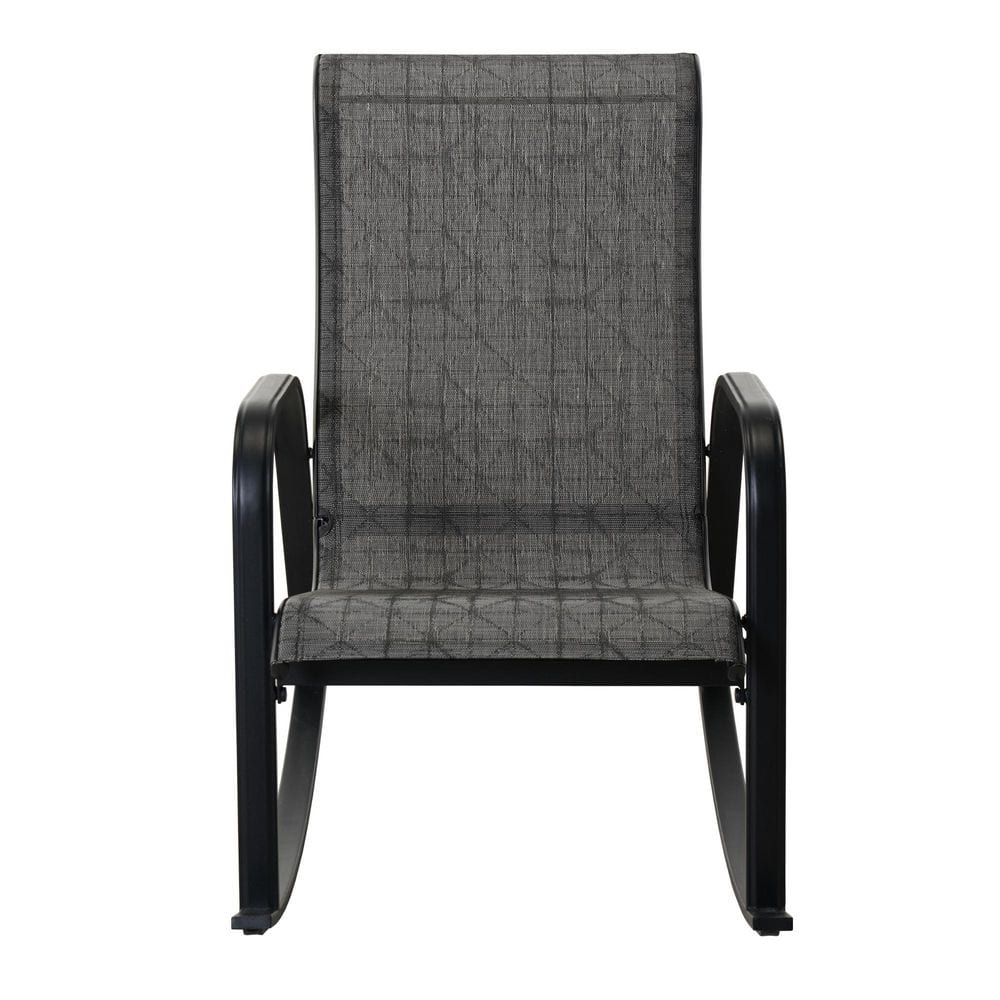 Metal Textilene Detachable Outdoor Rocking Chair in Black & Grey Plaid