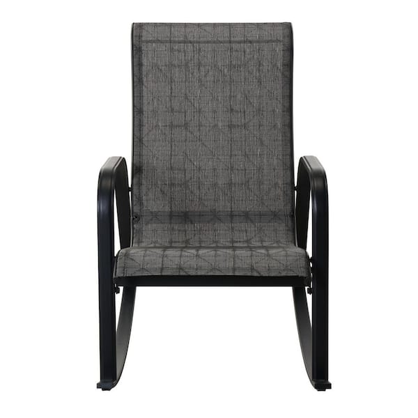 Unbranded Metal Textilene Detachable Outdoor Rocking Chair in Black & Grey Plaid