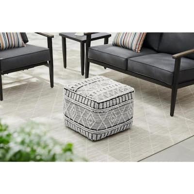 Woven Stripe Rectangular Outdoor Pouf