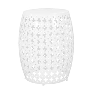 Lorent White Barrel Metal Outdoor Patio Side Table